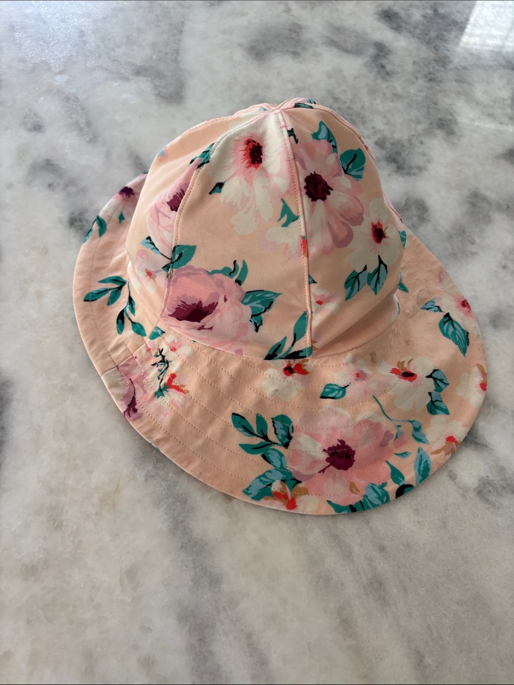 H&M Pink Floral Bucket Hat with Teal Accents